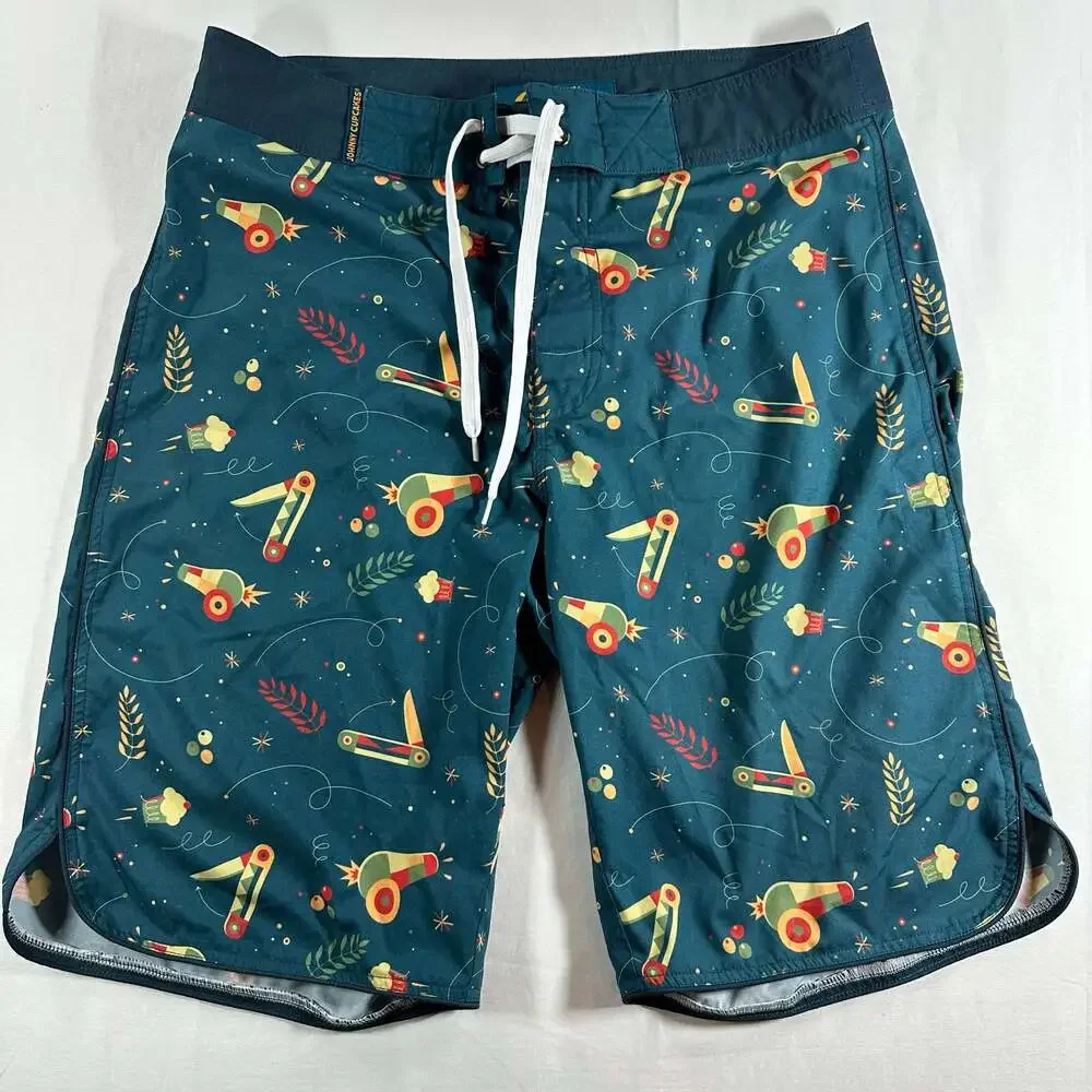 Johnny Cupcakes All-Over Print Cannon and Knife Pattern Swim Boardshorts